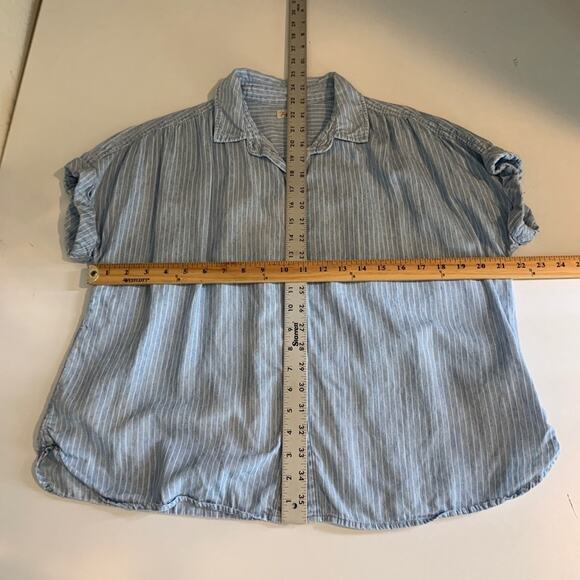 Faherty Shirt Womens S Small Linen Blend Breeze Stripe Button Cap Sleeve Cuffed - Picture 7 of 12